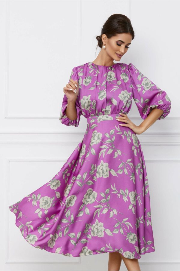 Rochie Dy Fashion magenta cu flori albe