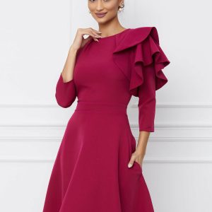 Rochie Dy Fashion magenta cu volan pe umar