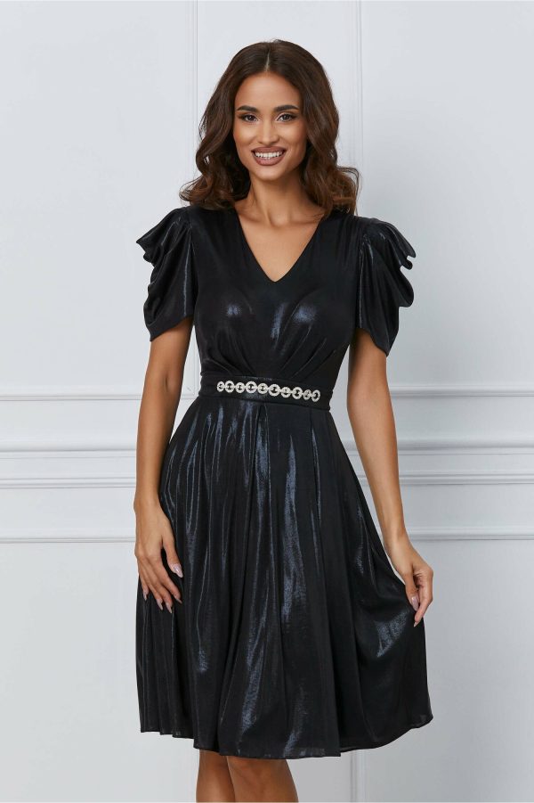 Rochie Dy Fashion neagra cu accesoriu in talie