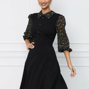 rochie-dy-fashion-neagra-cu-imprimeu-pe-maneci-si-nasturi-la-bust-1068825-863796-4.jpeg Rochie Dy Fashion neagra cu imprimeu pe maneci si nasturi la bust