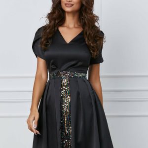 Rochie Dy Fashion neagra cu paiete pe fusta