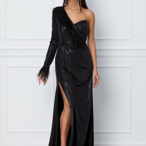 rochie-dy-fashion-neagra-lunga-cu-pene-la-bust-1064565-858891-4.jpeg Rochie Dy Fashion neagra lunga cu pene la bust