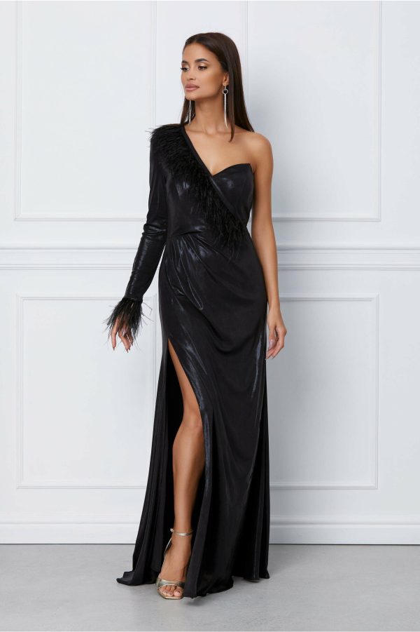 rochie-dy-fashion-neagra-lunga-cu-pene-la-bust-1064565-858891-4.jpeg Rochie Dy Fashion neagra lunga cu pene la bust