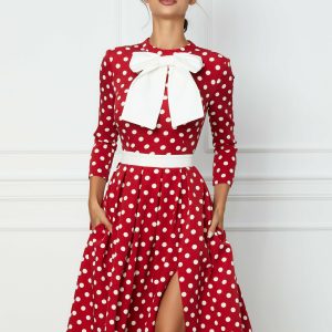 rochie-dy-fashion-rosie-cu-buline-albe-si-funda-la-bust-1075020-866430-4.jpeg Rochie Dy Fashion rosie cu buline albe si funda la bust