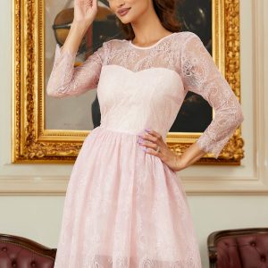 Rochie Dy Fashion roz din dantela