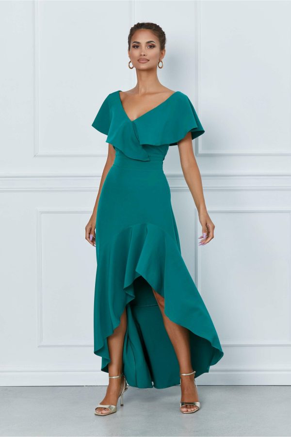 Rochie DY Fashion verde cu volane si croi asimetric