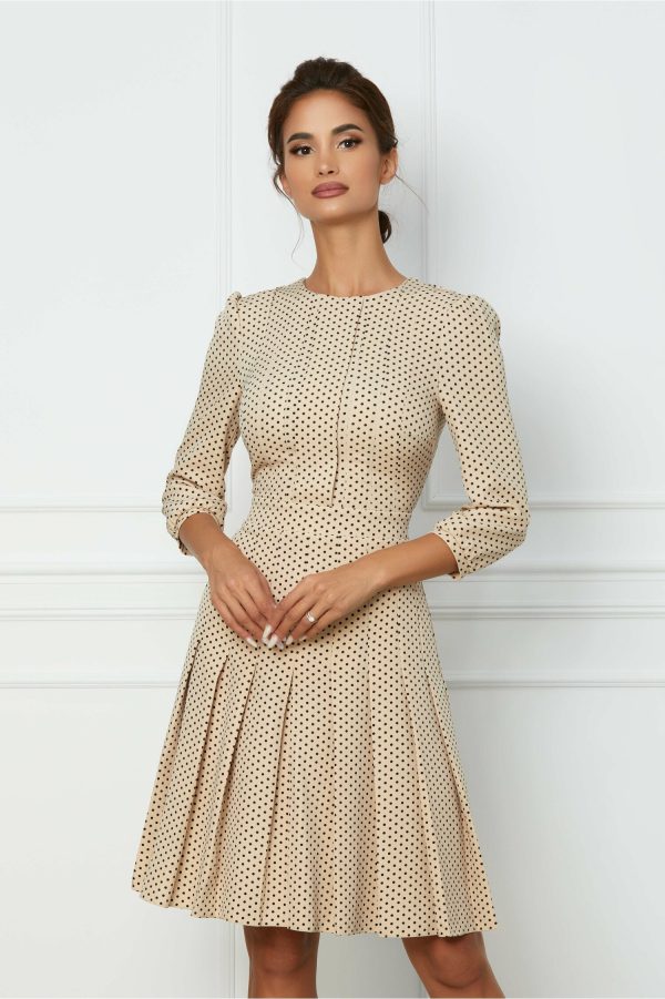 Rochie DyFashion bej cu buline si pliuri