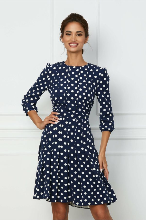 Rochie DyFashion bleumarin cu buline si pliuri