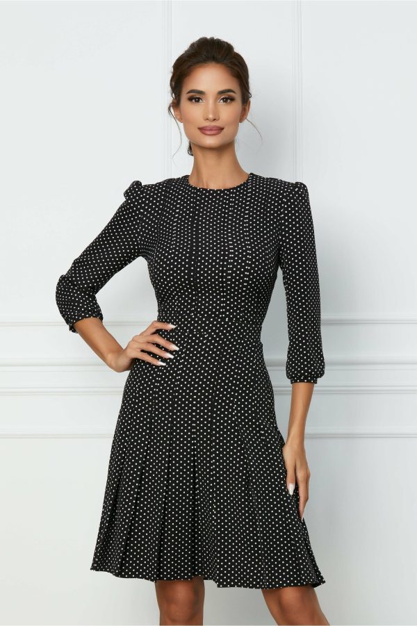 Rochie DyFashion neagra cu buline si pliuri