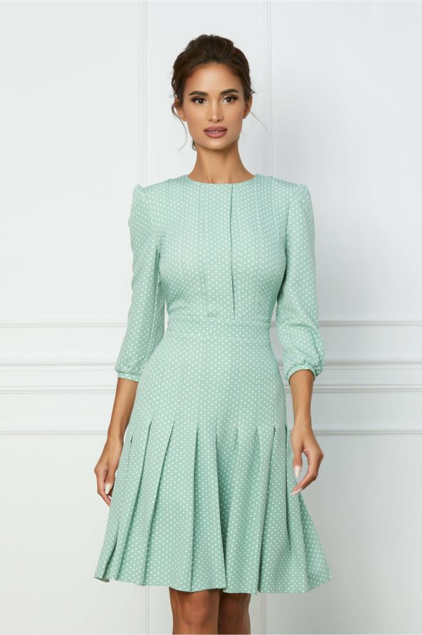 Rochie DyFashion verde mint cu buline si pliuri
