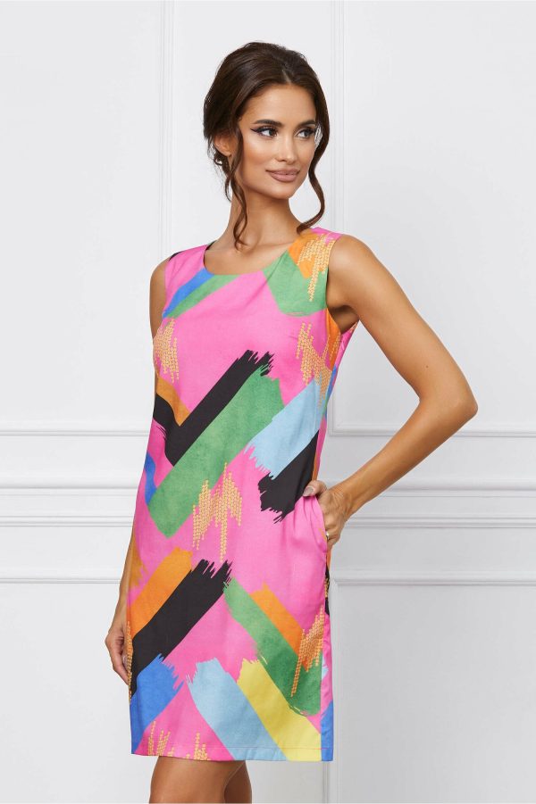 Rochie Elena fuchsia cu imprimeu paint