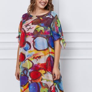 Rochie Eliana din voal cu imprimeu colorat