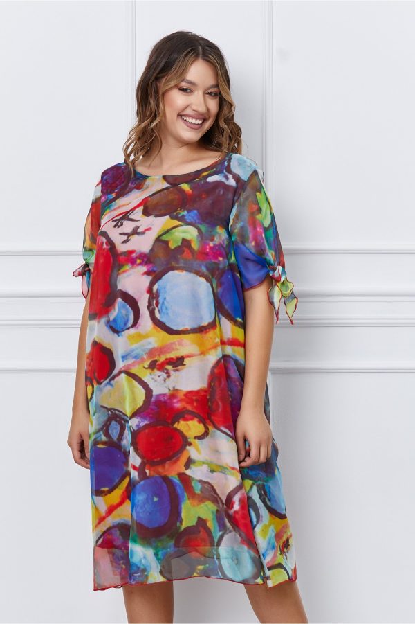 Rochie Eliana din voal cu imprimeu colorat
