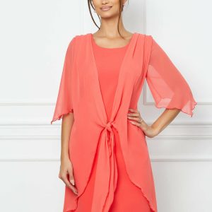 Rochie Eliza corai cu insertie din voal