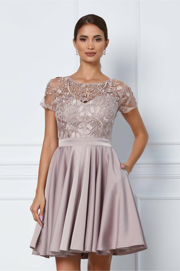 Rochie Ella Collection Ana crem cu broderie la bust