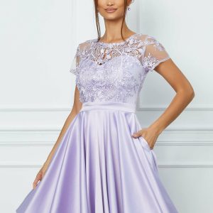 Rochie Ella Collection Ana lila pastel cu broderie la bust