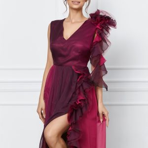 Rochie Ella Collection Asia magenta in degradee cu volane