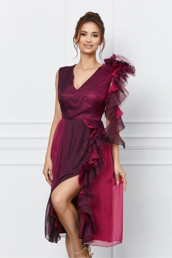 Rochie Ella Collection Asia magenta in degradee cu volane