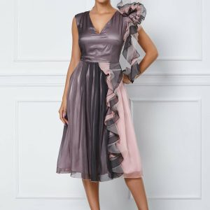 Rochie Ella Collection Asia roz si negru in degradee cu volane