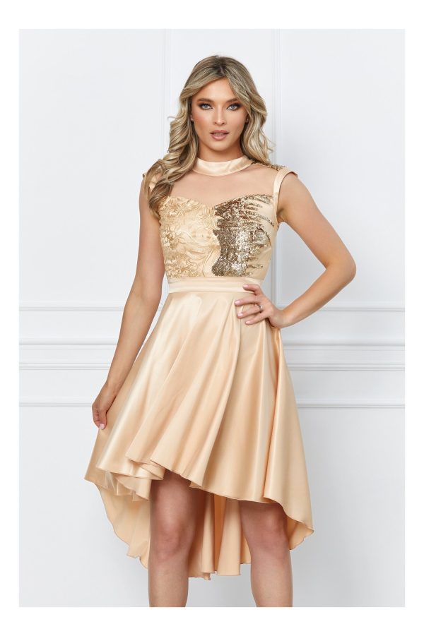 Rochie Ella Collection Ella bej cu paiete si lungime asimetrica