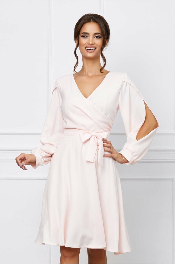 Rochie Ella Collection Ema roz cu maneci lungi cu decupaj