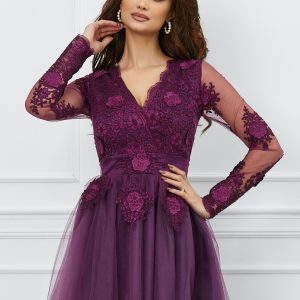 Rochie Ella Collection Lora mov cu broderie