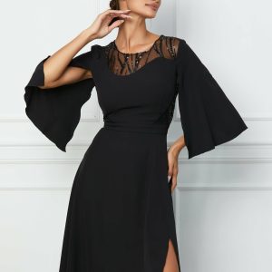Rochie Ella Collection neagra cu paiete la decolteu si talie
