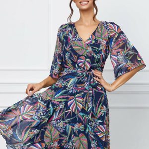 rochie-ella-collection-roxy-bleumarin-cu-imprimeu-multicolor-si-cordon-in-talie-1065753-860610-4.jpeg Rochie Ella Collection Roxy bleumarin cu imprimeu multicolor si cordon in talie