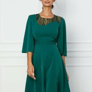 Rochie Ella Collection verde cu paiete la decolteu si talie