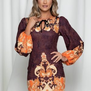 Rochie Flavia mov cu imprimeu