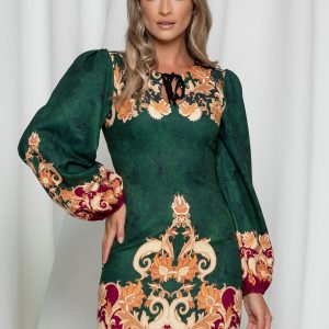 Rochie Flavia verde cu imprimeu