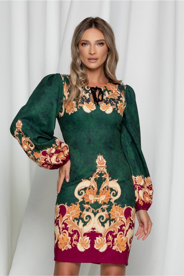 Rochie Flavia verde cu imprimeu