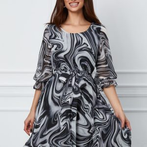 Rochie Halsey neagra cu imprimeu gri
