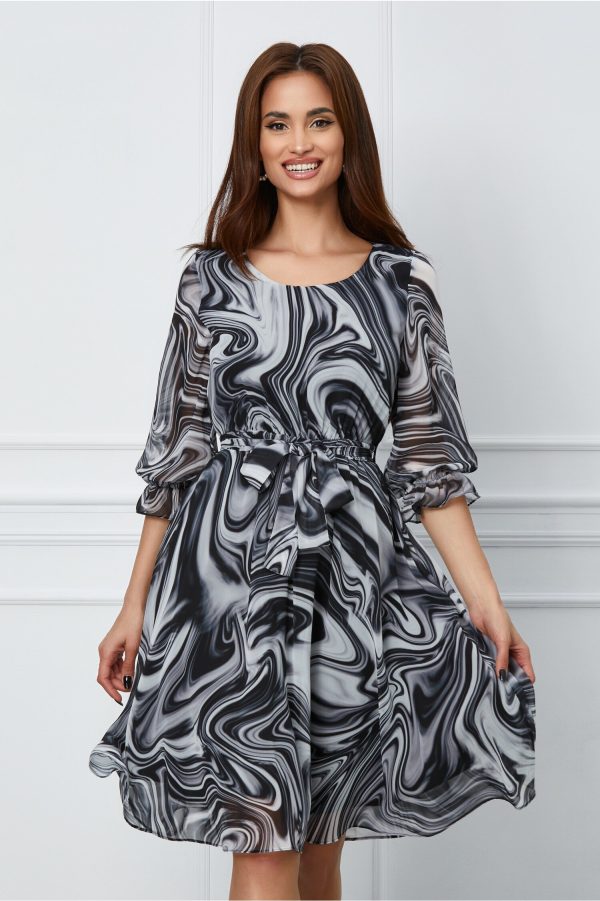 Rochie Halsey neagra cu imprimeu gri