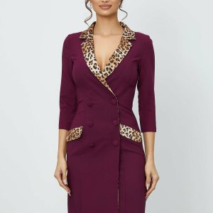 Rochie Ilinca magenta cu detalii animal print