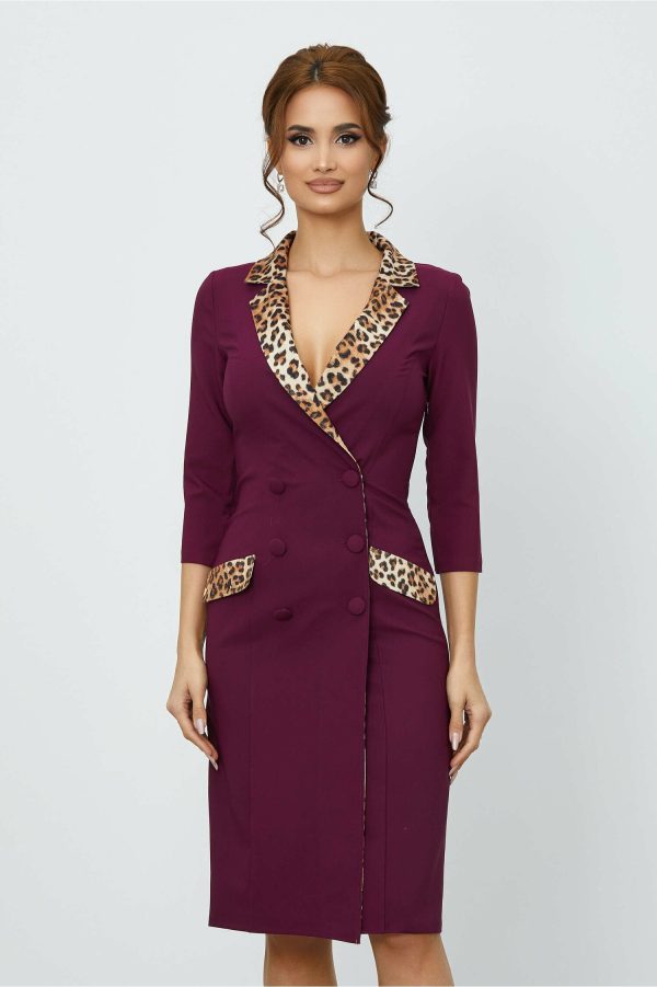 Rochie Ilinca magenta cu detalii animal print