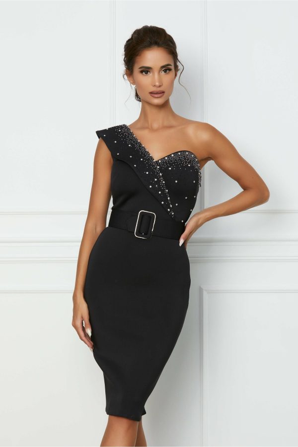 Rochie Inna neagra din neopren cu aplicatii stralucitoare