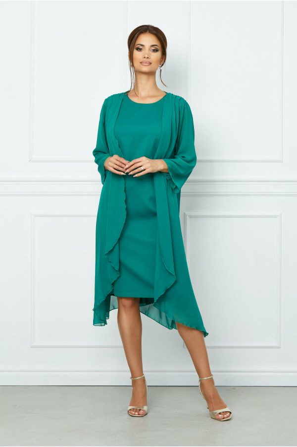 Rochie Isidor verde cu capa detasabila