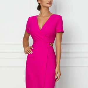 Rochie Karina fucsia cu aspect petrecut si lant in talie