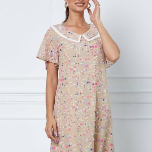 Rochie Karolin beige cu imprimeu buline colorate