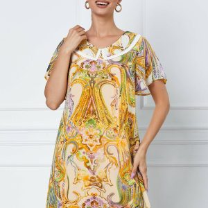 Rochie Karolin cu imprimeu divers galben