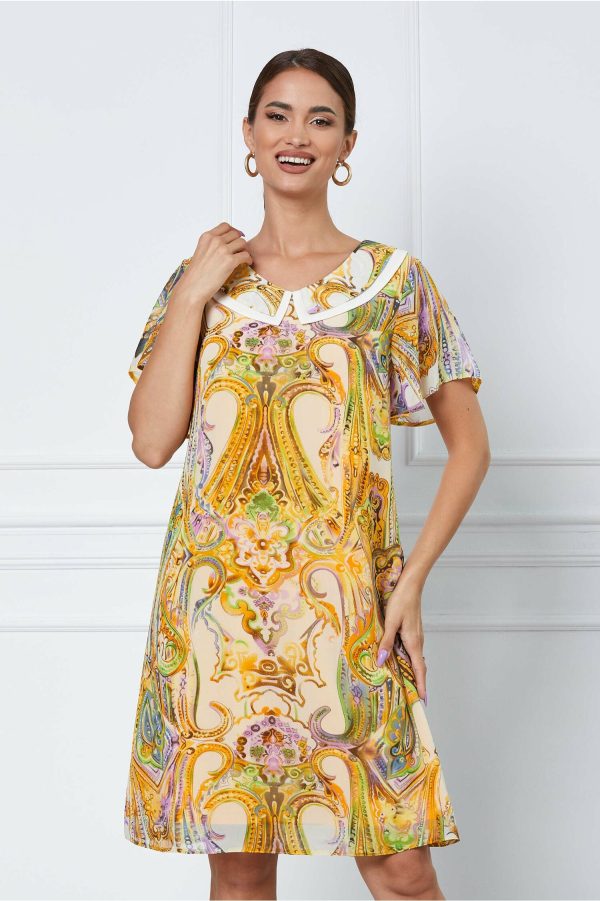 Rochie Karolin cu imprimeu divers galben