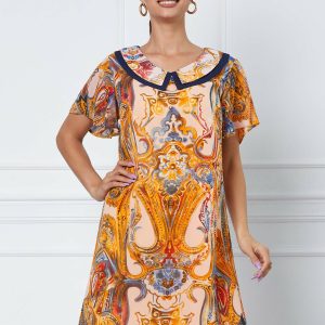 Rochie Karolin cu imprimeu divers orange