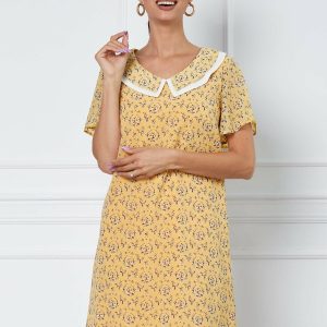 Rochie Karolin galbena cu imprimeu floral