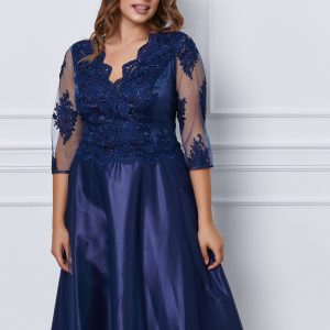 Rochie Koralia bleumarin din tulle si broderie