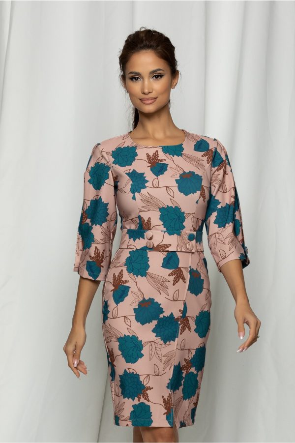 rochie-ladonna-bej-cu-imprimeu-floral-turcoaz-si-crepeu-discret-945966-754164-4.jpeg Rochie LaDonna bej cu imprimeu floral turcoaz si crepeu discret