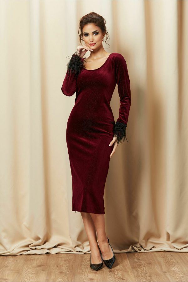 rochie-ladonna-bordo-midi-cu-pene-la-maneci-981492-790929-4.jpeg Rochie LaDonna bordo midi cu pene la maneci