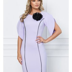 rochie-ladonna-lila-cu-benzi-negre-si-accesoriu-floare-maxi-1031628-833718-4.jpeg Rochie LaDonna lila cu benzi negre si accesoriu floare maxi