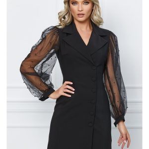 rochie-ladonna-neagra-tip-sacou-cu-maneci-din-tulle-1031730-833931-4.jpeg Rochie LaDonna neagra tip sacou cu maneci din tulle