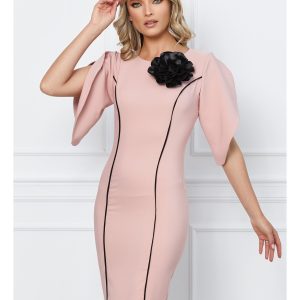 rochie-ladonna-roz-cu-benzi-negre-si-accesoriu-floare-maxi-1031643-833736-4.jpeg Rochie LaDonna roz cu benzi negre si accesoriu floare maxi